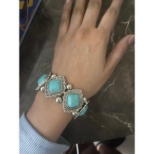 Chunky bracelet Vintage style statement turquoise blue silver  boho bracelet